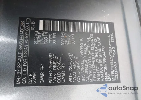 2015 Nissan Rogue Sv из США, поврежденный, VIN KNMAT2MV3FP544277